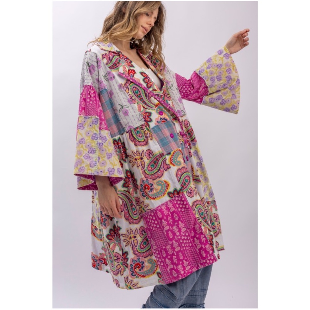 Bluevelvet Multicolor Floral Patchwork Button Down Loose Fit Light jacket Shacke - Picture 2 of 7